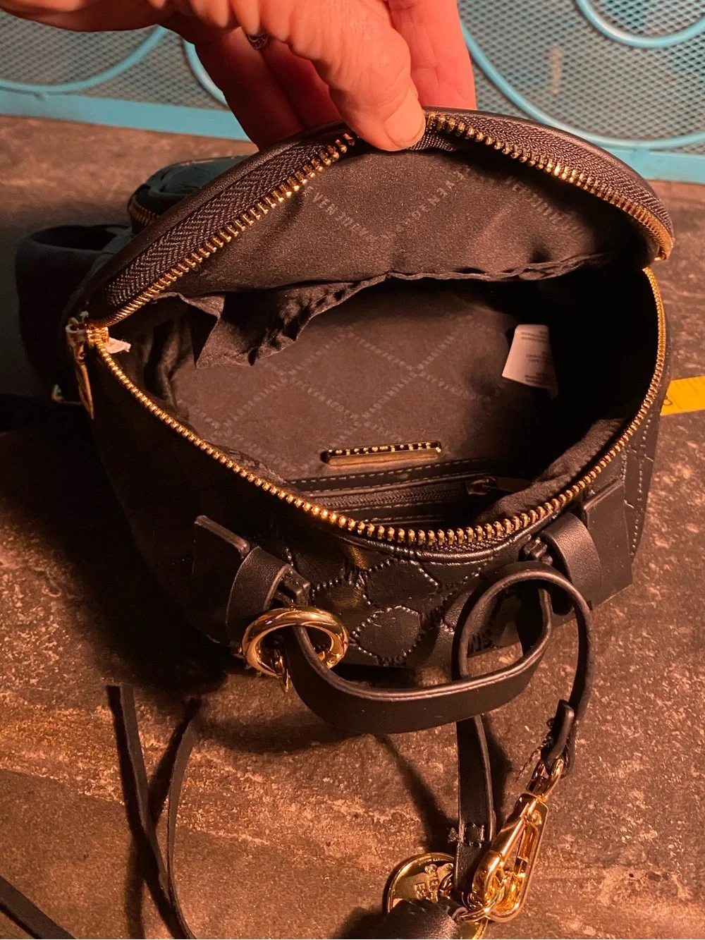 NWOT Steve Madden small backpack,tassel logo keychain,credit card wallet,black